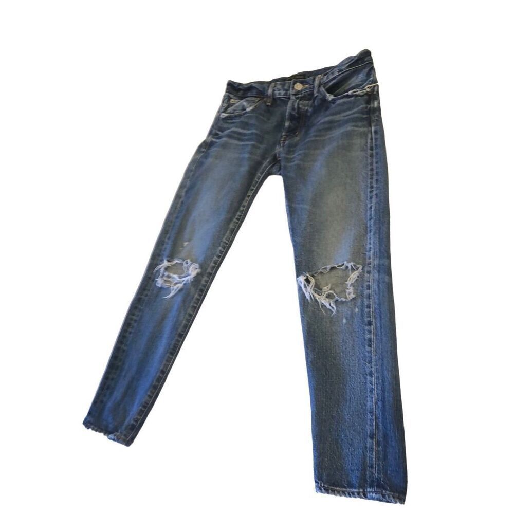 Moussy Cropped Designer Jeans Medium Wash Ripped Knees Japan Made Cotton Size 26